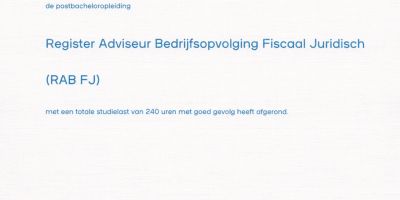 Geslaagd voor Register Adviseur Bedrijfsopvolging Fiscaal Juridisch